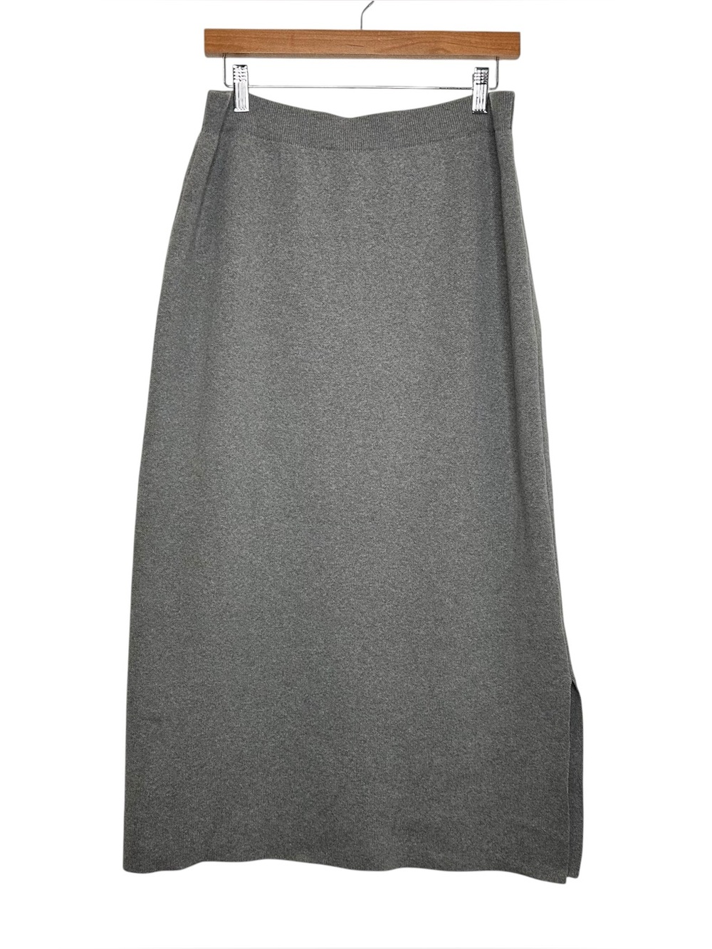 Uniqlo Womens Wool Blend Knit Sweater Midi Skirt Sz Large Gray Side Slit NEW